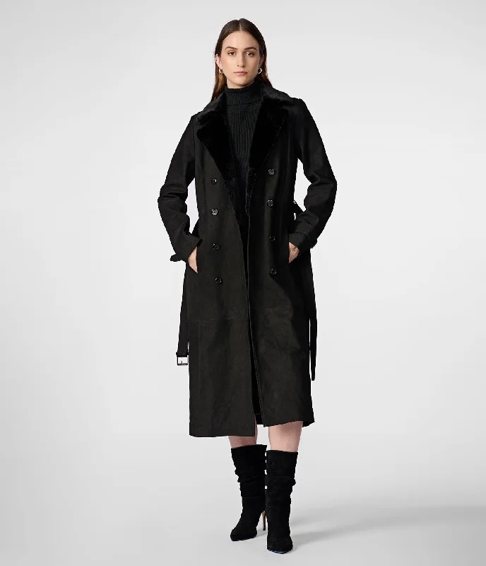 Savannah Faux Fur Trench Classic Military Trench Coat