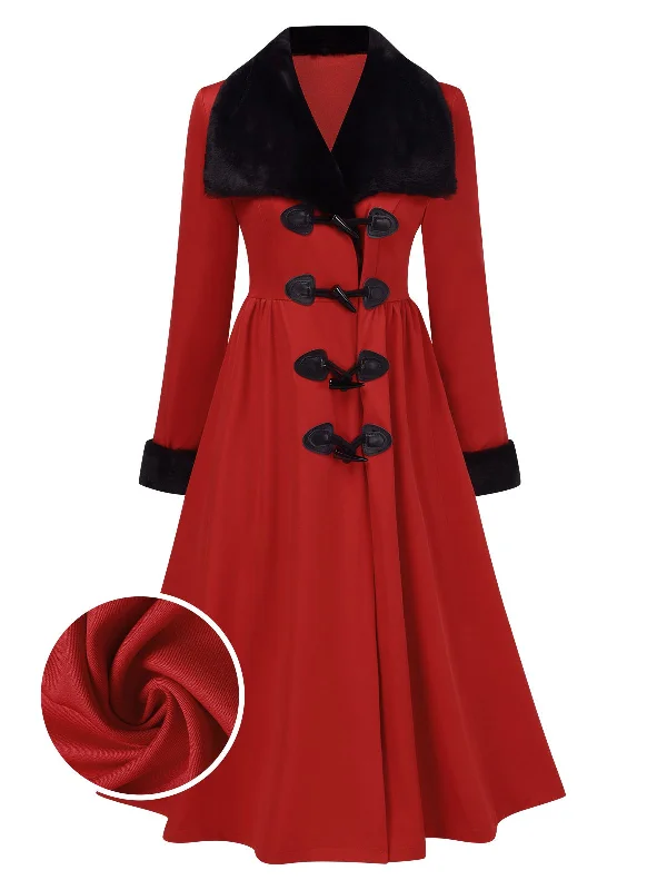 [Pre-Sale] 1950s Red And Black Fur Collar Coat Trim Padded Insulated