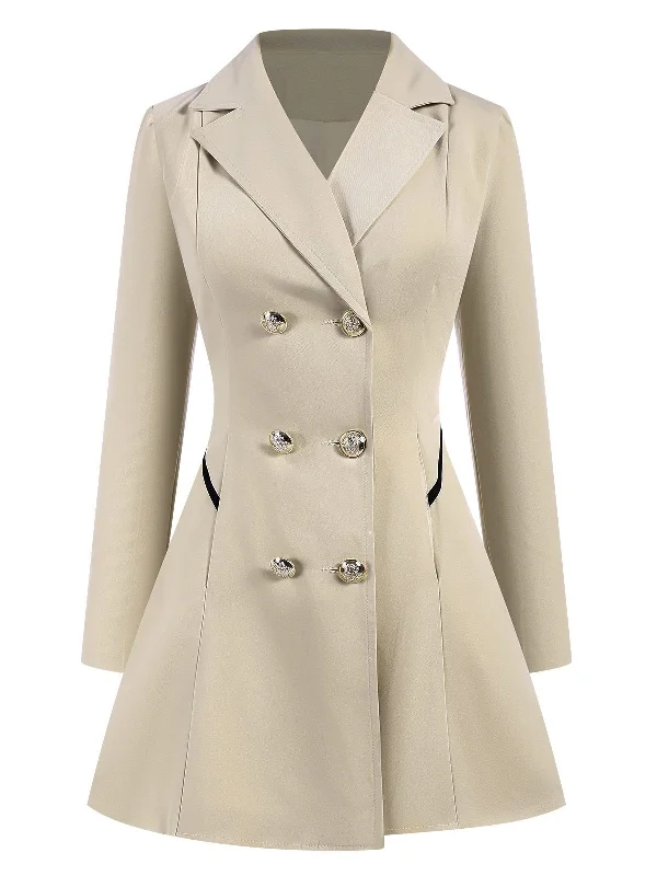 1970s Solid Lapel Double-Breasted Coat Chenille Brocade Lace