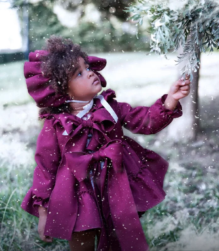 Burgundy Bow Coat Embroidered Appliqued Beaded