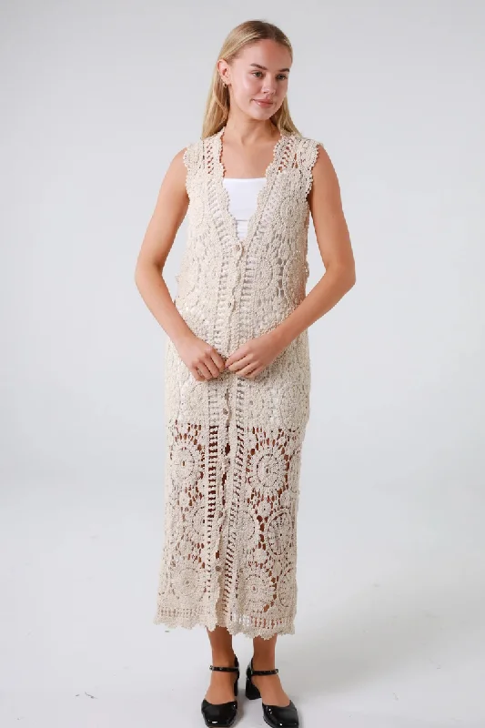 Isabella Boho Crochet Midi Beach Coat Cover Up Square Neck One-Shoulder Off-the-Shoulder Isabella Boho Crochet Midi Beach Coat Cover Up Square Neck One-Shoulder Off-the-Shoulder