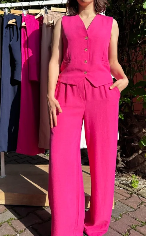 Pink Linen Vest Coat and Pant set empire Basque Peplum