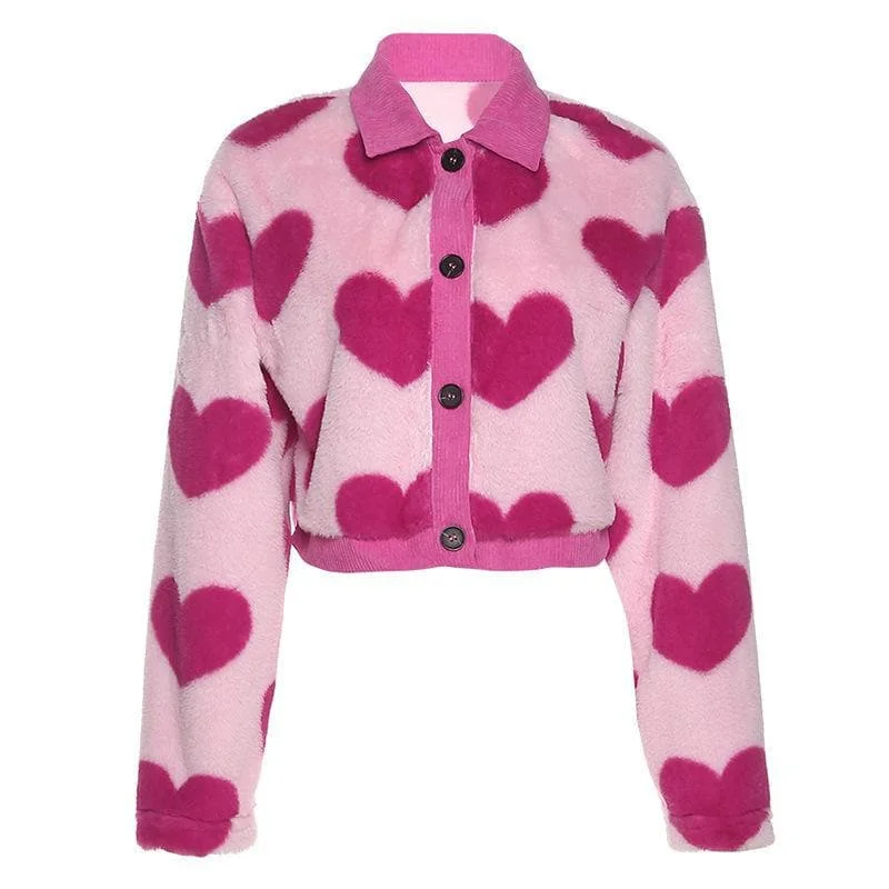 Turnover collar buttoned furry coat Sequined Lace Ribbed