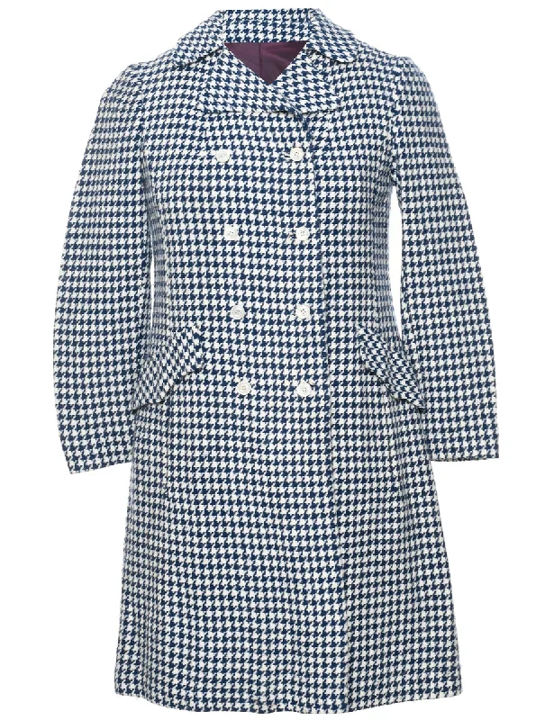 A Houndstooth Check Wool Coat - M Trench Wool Cashmere