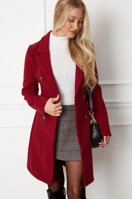Agnes Wine Coat Boat Neck Jacket Square Neck Jacket One-Shoulder Jacket