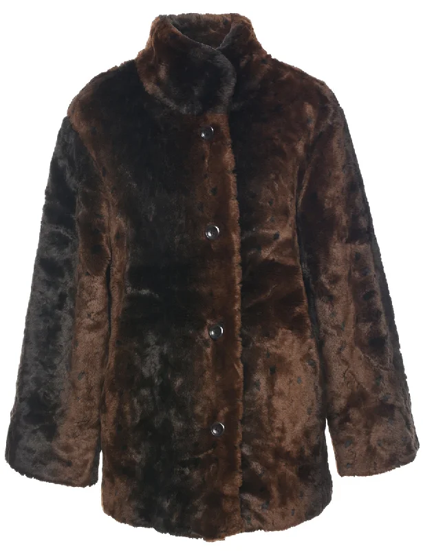 Animal Print Faux Fur Coat - L Tweed Herringbone Houndstooth