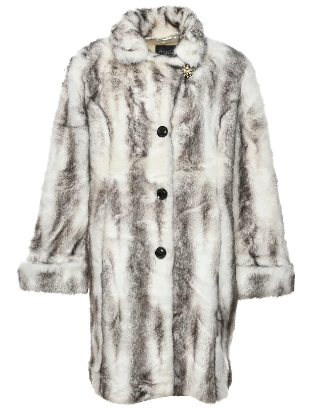 Animal Print Faux Fur Coat - L Plaid Tartan Floral