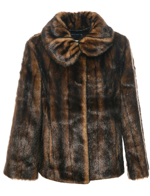 Animal Print Faux Fur Coat - M Print Jacquard Embroidered