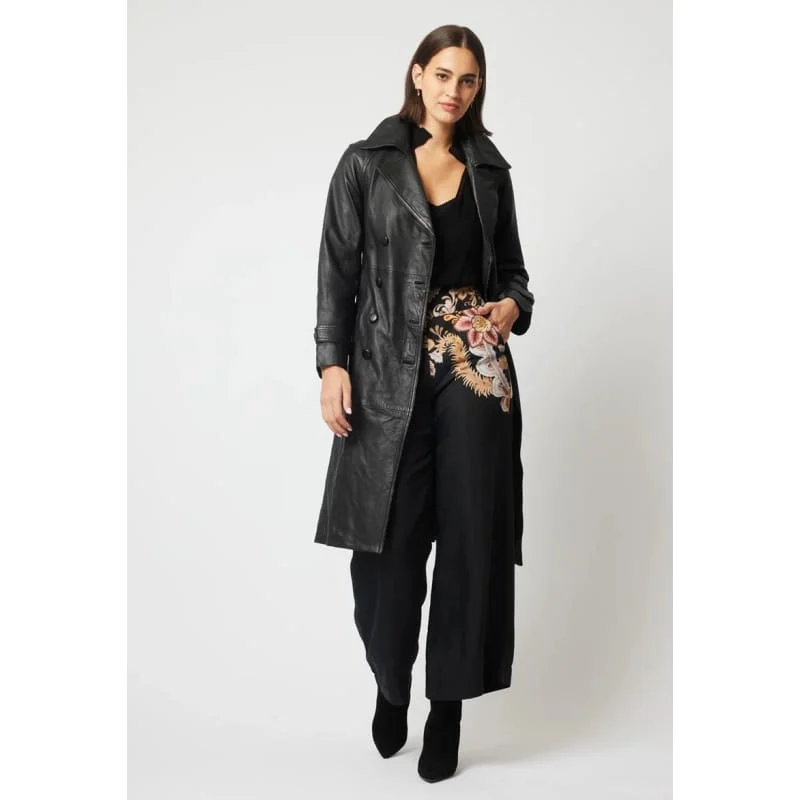 Astra Leather Trench Coat | Black Kimono Robe Cloak