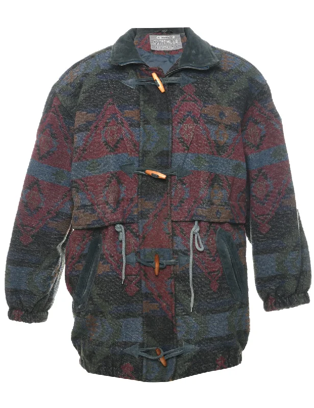 Aztec Print Coat - M Parka Down Jacket Wool Coat