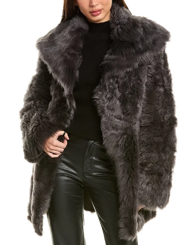 Alberta Ferretti Reversible Shearling Coat Collared Crew Neck Turtle Neck