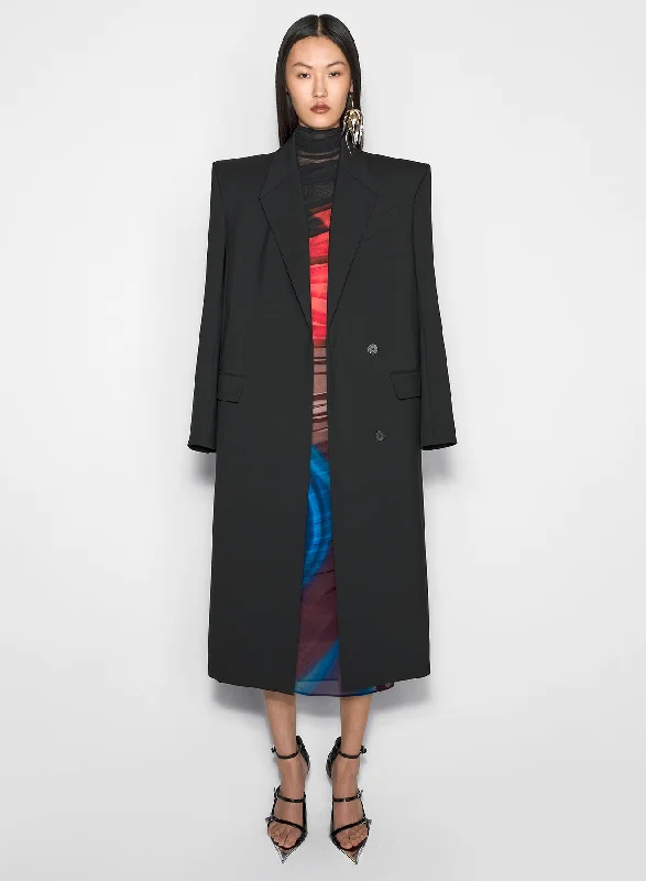 black single-breasted wool coat Pleated Ruffled tiered