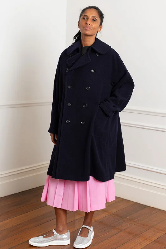 Wool Nylon Blend Coat - Navy Turtleneck Wrap Cape