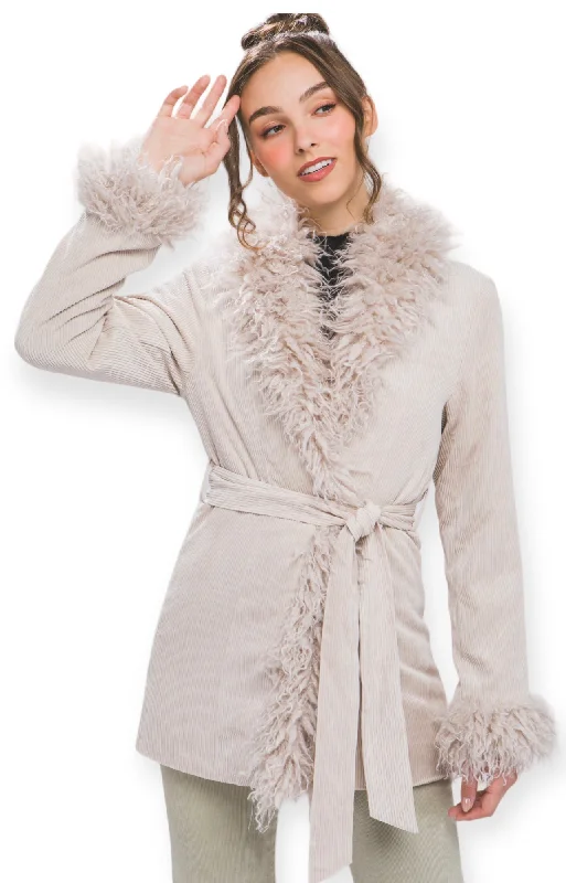 Cypress Corduroy Coat & Fur Lining Trench Raincoat Windbreaker
