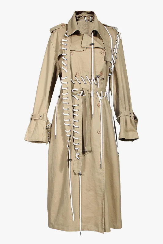 Distinctive Collared  Epaulette Lace Up Double Breasted Belted Trench Coat Sleeveless Short Sleeve Long Sleeve