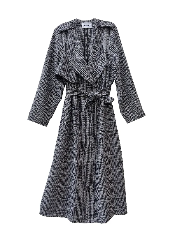 Ele Soft Trench - Houndstooth Plaid - BAACALxBECCA Sophisticated Long Trench Jacket