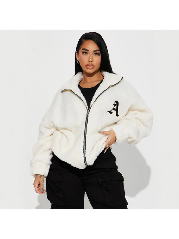 Embroidery Lambwool Zipper Lapel Coats Blazer Duffle Coat Pea Coat