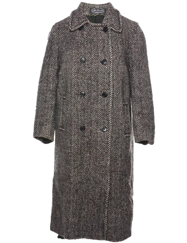 Herringbone Tweed Wool Coat - L Cape Coat Herringbone Coat Tweed Coat
