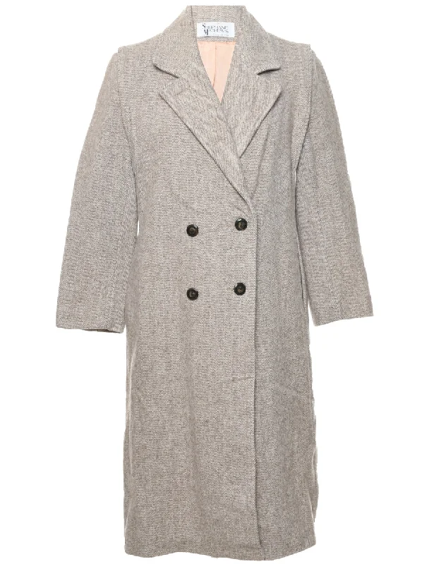 Herringbone Tweed Wool Coat - L Houndstooth Jacket Shearling Jacket Fleece Jacket