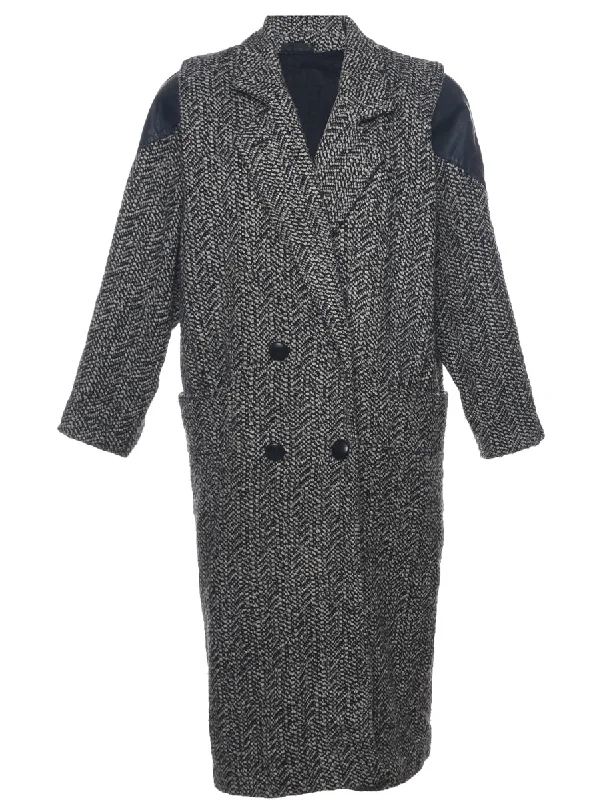 Herringbone Tweed Wool Coat - L Toggle Coat Shawl Collar Coat Notch Collar Coat