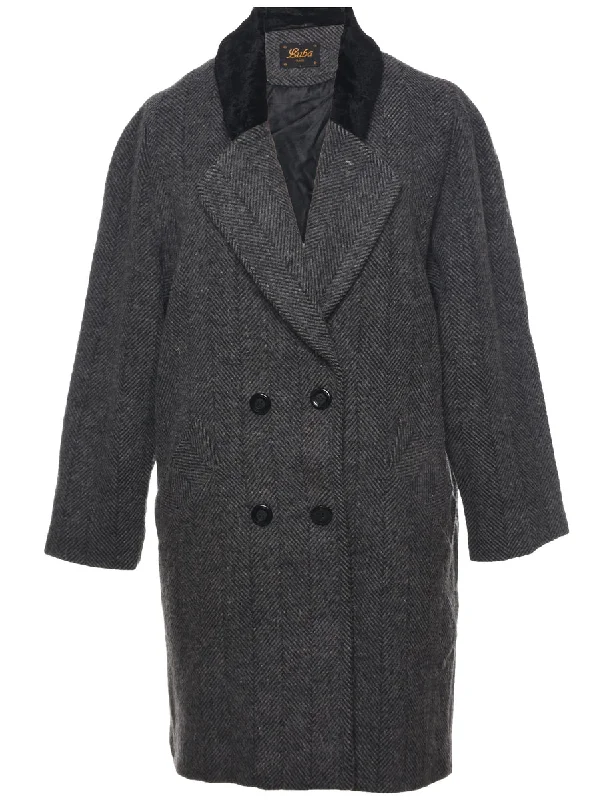 Herringbone Tweed Wool Coat - L Lapel Coat Peter Pan Collar Coat Cowl Neck Coat