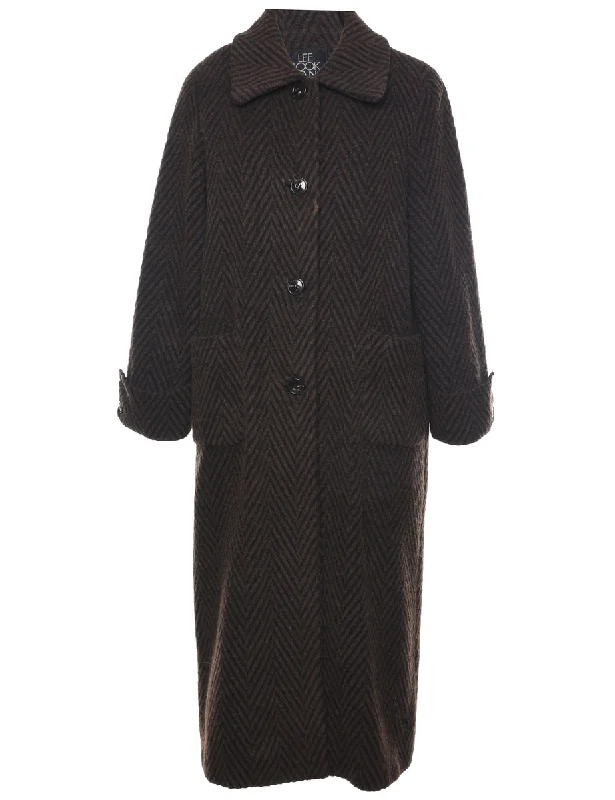 Herringbone Tweed Wool Coat - L Off-the-Shoulder Jacket Double-Breasted Coat Single-Breasted Coat