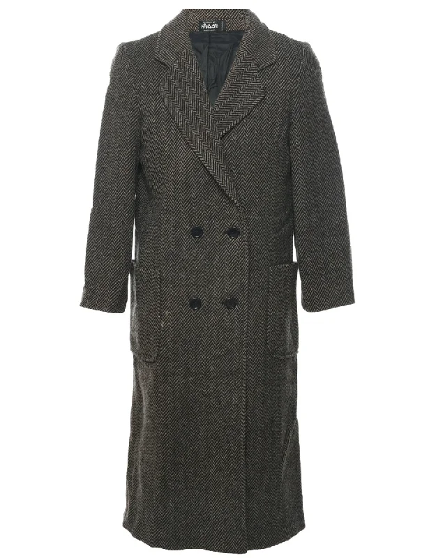 Herringbone Tweed Wool Coat - L Shawl Collar Notch Collar Lapel Collar