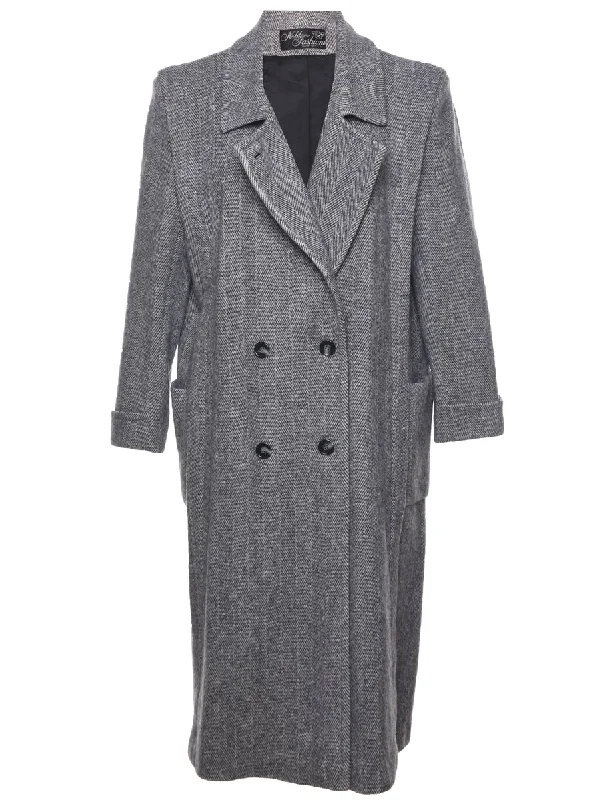 Herringbone Tweed Wool Coat - L Crew Neck V-Neck Boat Neck