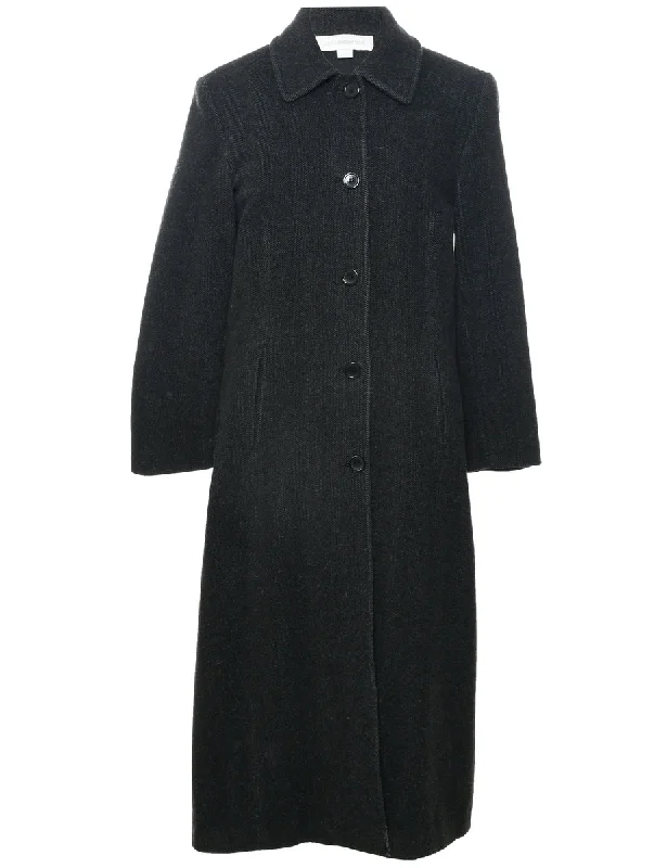 Herringbone Tweed Wool Coat - L Buttoned Toggled Snapped