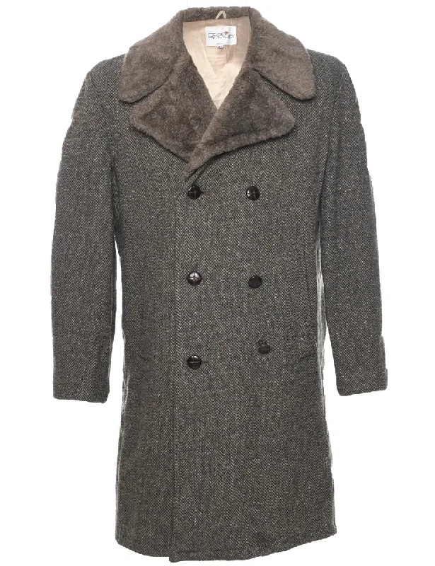 Herringbone Tweed Wool Coat - M Vent Hem Cuff