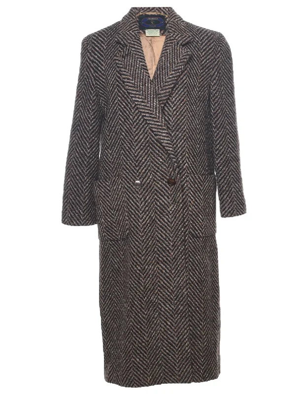 Herringbone Tweed Wool Coat - XL Wool Cashmere Tweed