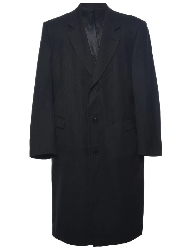 Herringbone Tweed Wool Coat - XL Denim Leather Suede