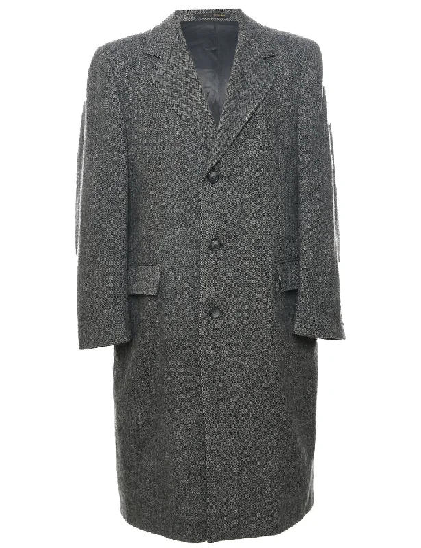 Herringbone Tweed Wool Coat - XL Faux Fur Real Fur Shearling