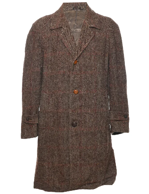 Herringbone Tweed Wool Coat - XL Knit Woven Fleece