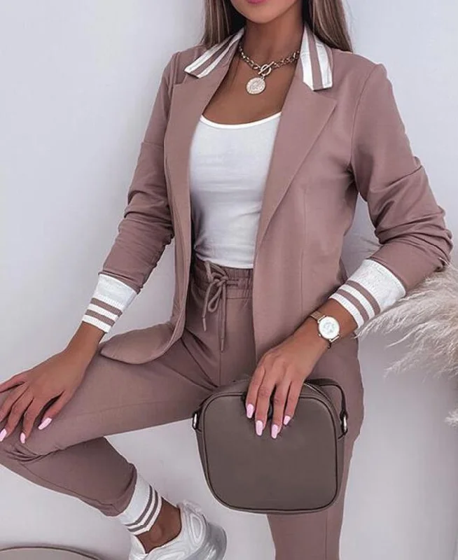 Long Sleeve Suit Coat Drawstring Pants Casual Suit Trench Raincoat Windbreaker