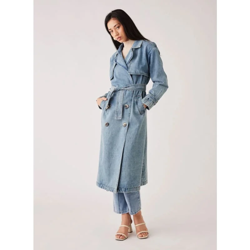 Midwest Trench Coat | Blue Denim Striped Polka Dot Solid