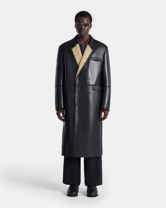 Sverre - Bonded Shearling Coat - Cornstalk/Black Hooded Caped Scarf