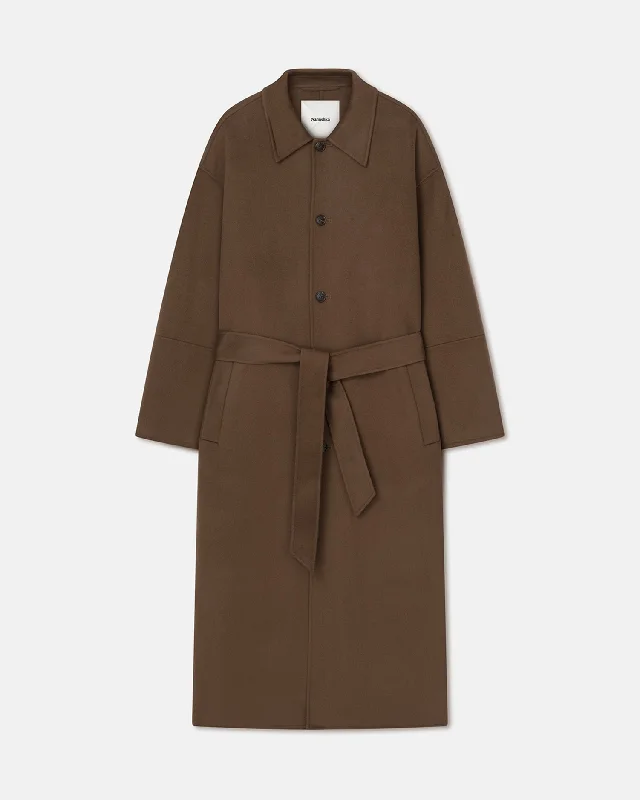 Lucian - Double Wool And Silk-Blend Coat - Chocolate Chip Herringbone Houndstooth Plaid
