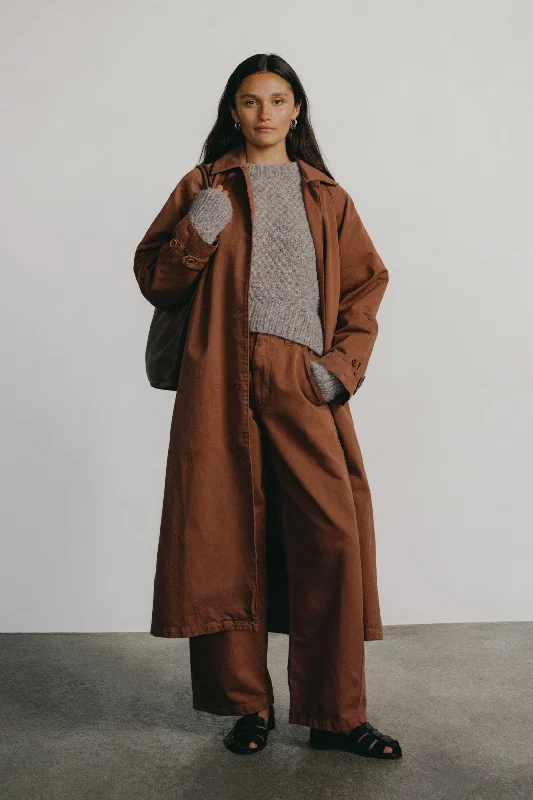 Oversized Trench, Organic Twill, Rust Elegant Belted Trench Coat