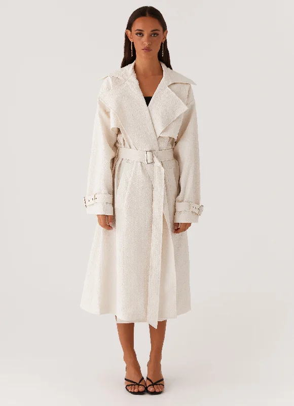 Phoenix Oversized Trench Coat - Ivory Bomber Jacket Denim Jacket Leather Jacket
