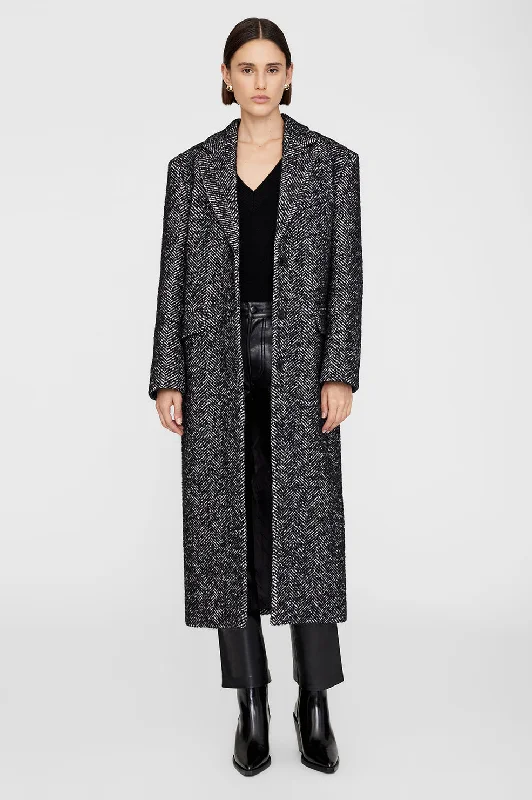 Quinn Coat - Black And White Tweed Lapel Coat Peter Pan Collar Coat Cowl Neck Coat