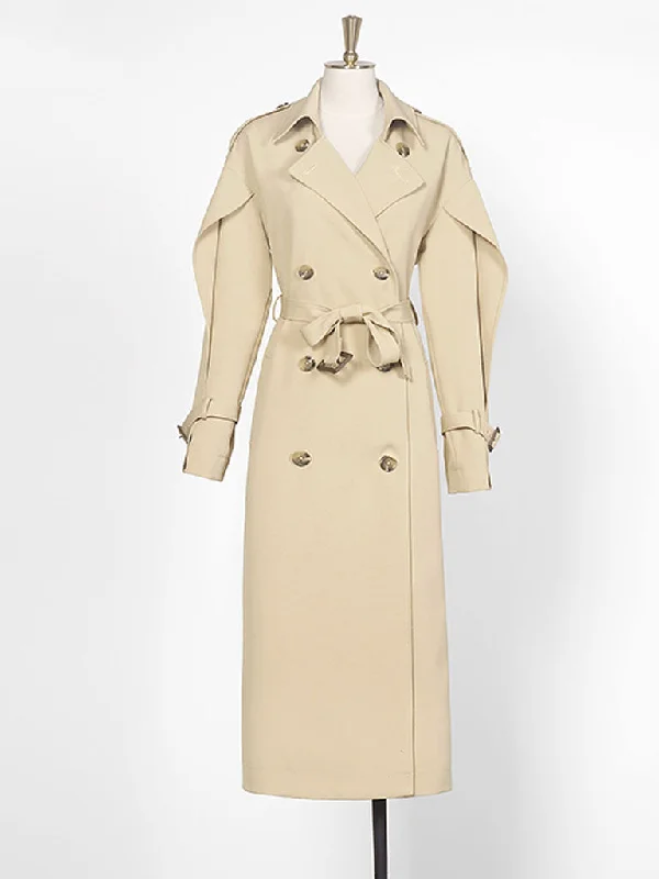 Ruffles Sleeve Long Chelsea Heritage Trench Coat Raincoat Turtleneck Coat Wrap Coat