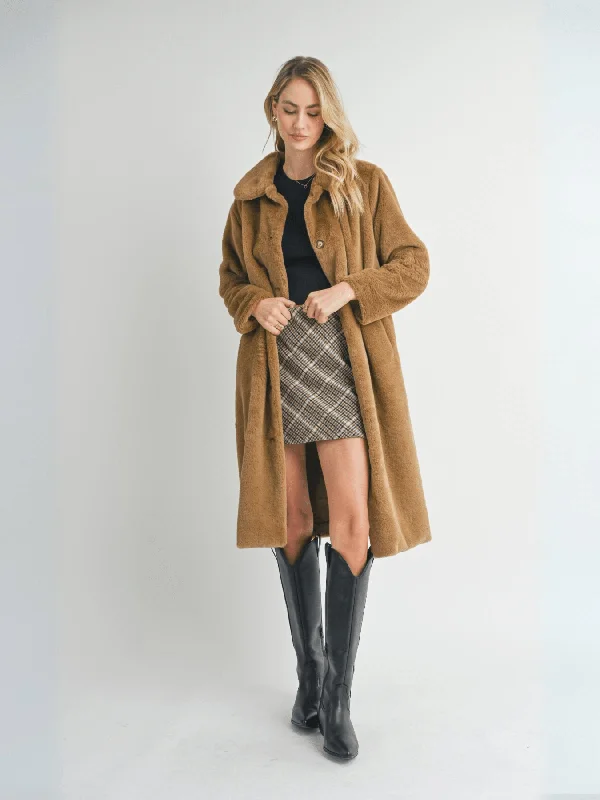 Eden Faux Fur Long Coat Rayon Velvet Corduroy