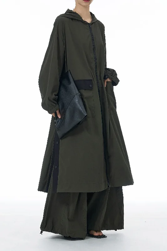 SnapHood Green Zippered Trench Coat Parka Anorak Hoodie