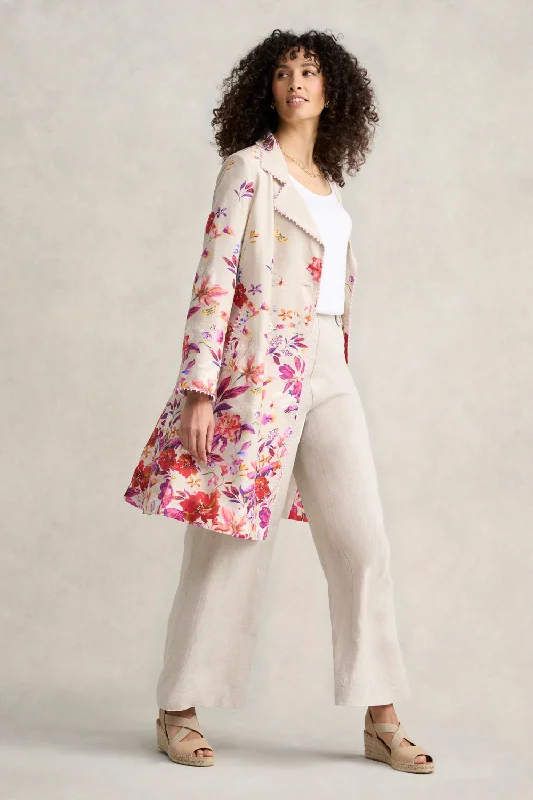 Floral Printed Coat Elasticated Drawstring Belted