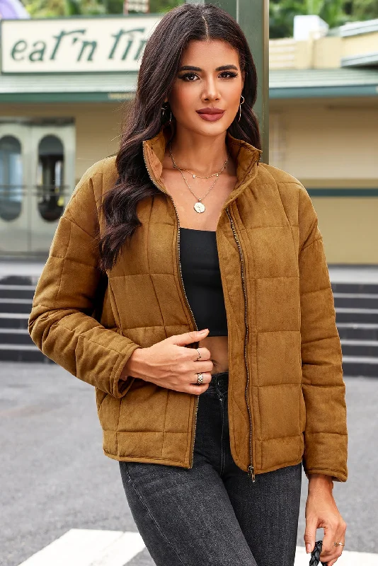 Zip Up Pocketed Long Sleeve Coat Vest Waistcoat Gilet