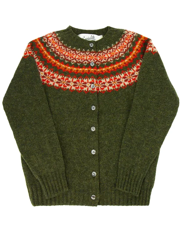 1940s Style Pure Wool Fairisle Cardigan in Pine Green Terry Terry Cloth Terry Knit