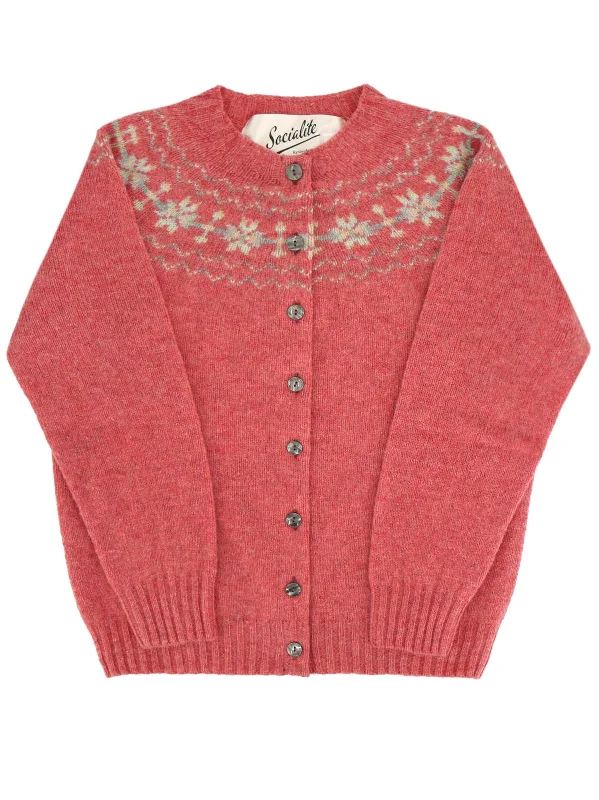 1940s Style Pure Wool Fairisle Cardigan in Rosebud Pink Embroidered Appliqued Beaded 1940s Style Pure Wool Fairisle Cardigan in Rosebud Pink Embroidered Appliqued Beaded