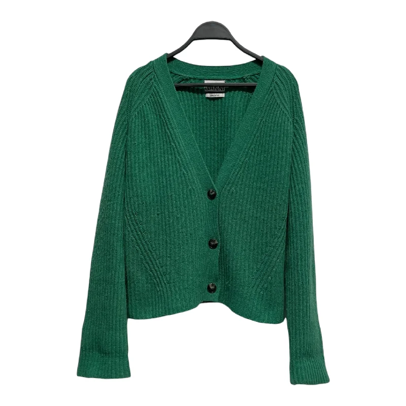 GANNI/Cardigan/XL/Wool/GRN/ Cable Knit Ribbed Knit Lace Knit