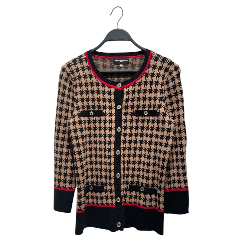 KARL LAGERFELD/Cardigan/S/Hombre Check/Cotton/CML/Karl Tan/Black Cardigan Ribbed Striped Patterned